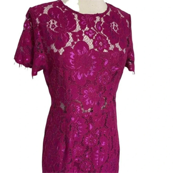 NSR size S dress elegant pink lace short sleeve midi feminine mesh - Picture 4 of 6